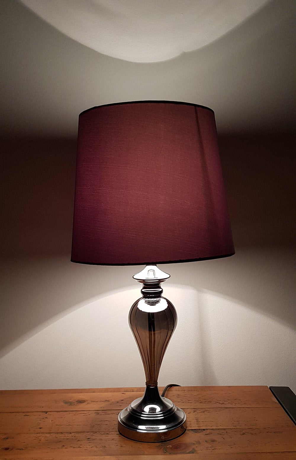 Denton Smokey Glass Table Lamp with Grey Lamp Shade and Chrome Base