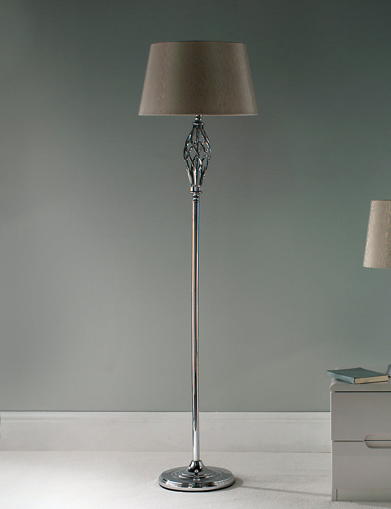 Compton Elegant Chrome Floor Lamp with Ivory Lamp Shade