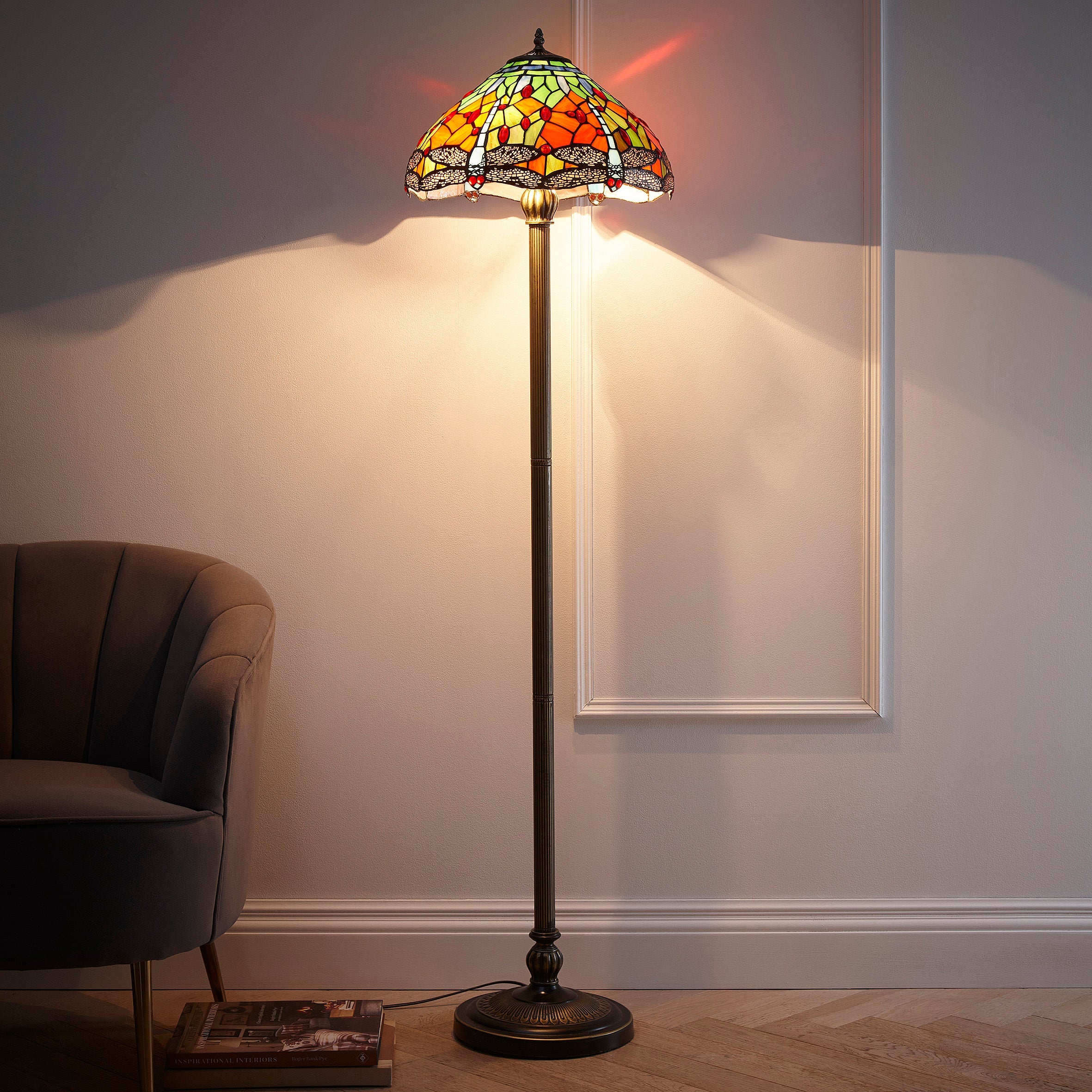 Mitcham Tiffany Style Floor Lamp with Stained Glass Shade
