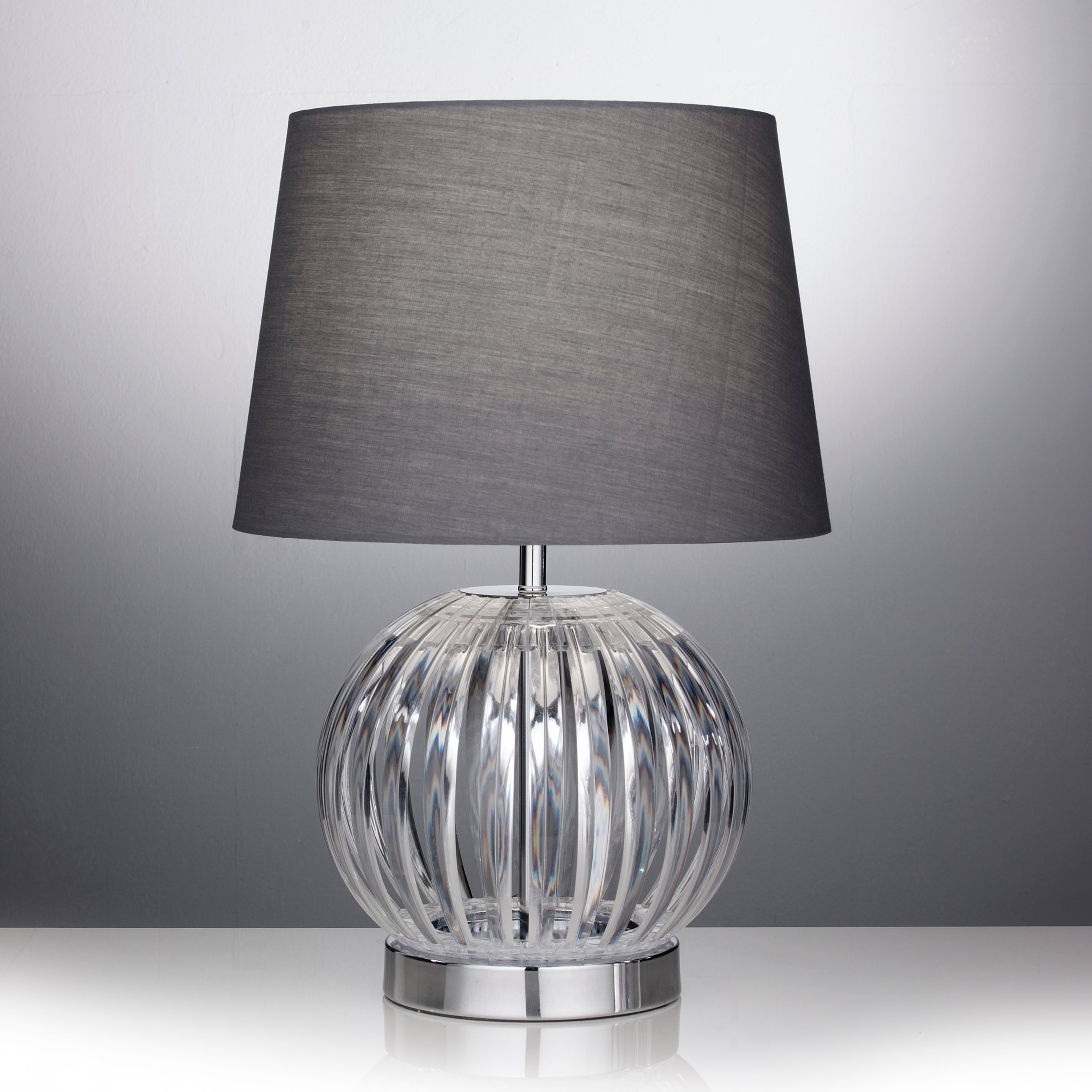 Acrylic Stipe Globe Table Lamp with Grey Shade
