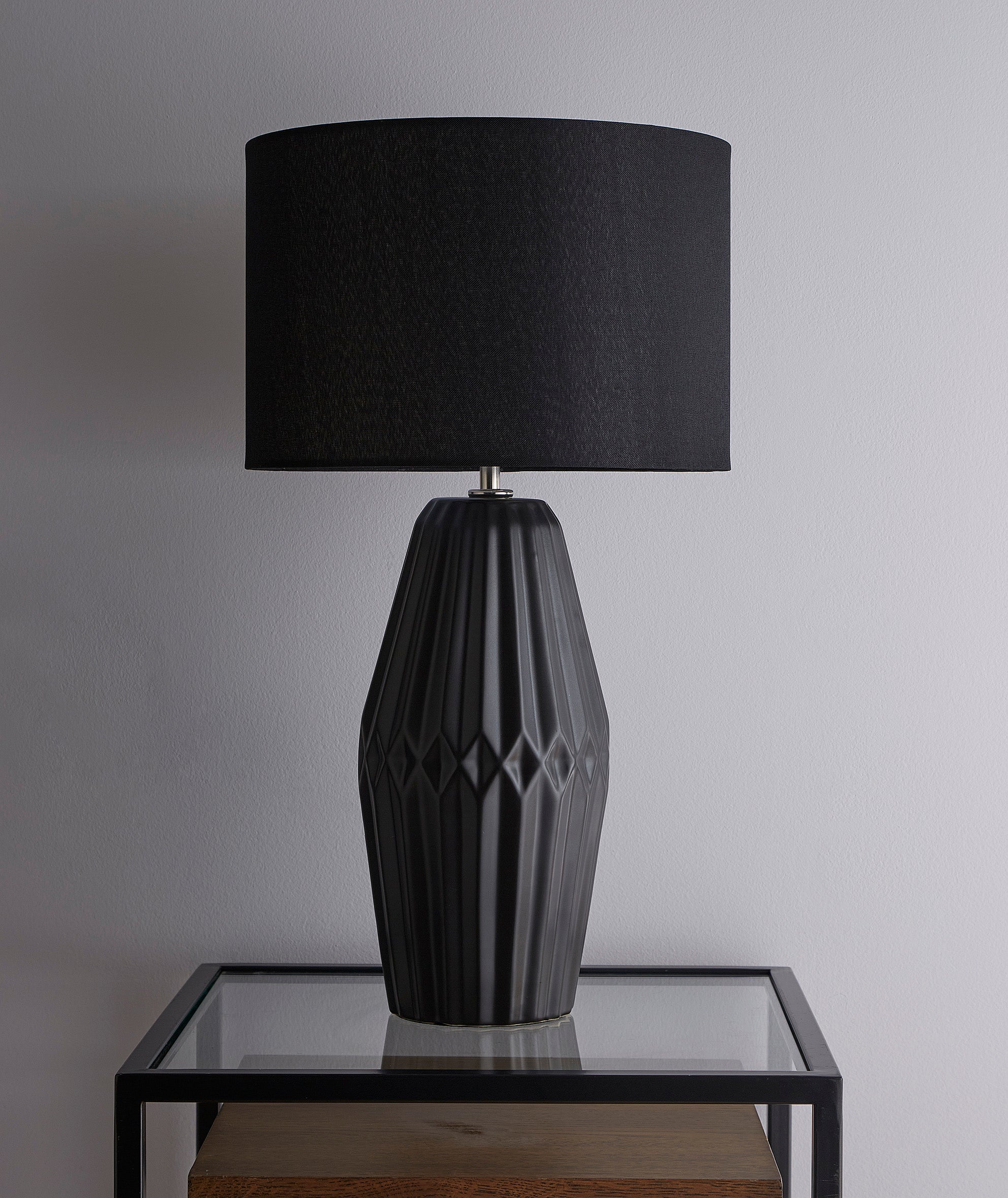Nyon Black Ceramic Table Lamp With Matching Black Shade