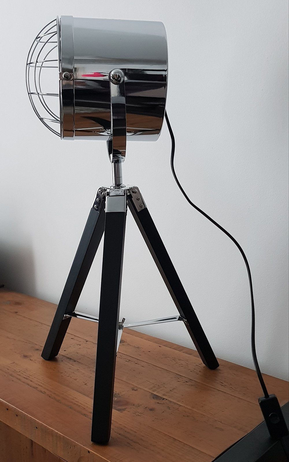 Hector Black and Chrome Tripod Spotlight Table Lamp