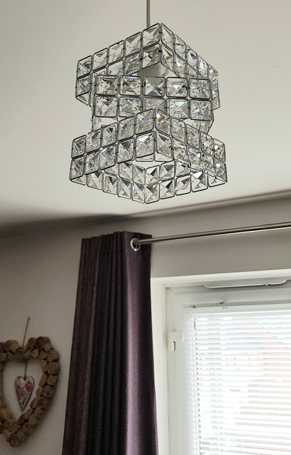 Rubiks Cube Effect Sparkly Beaded Ceiling Pendant Light, Chrome