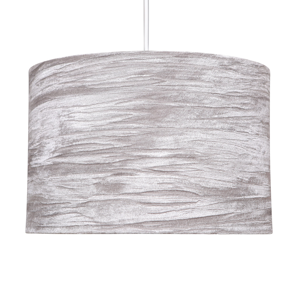 Plush Crushed Velvet Grey Drum Lamp