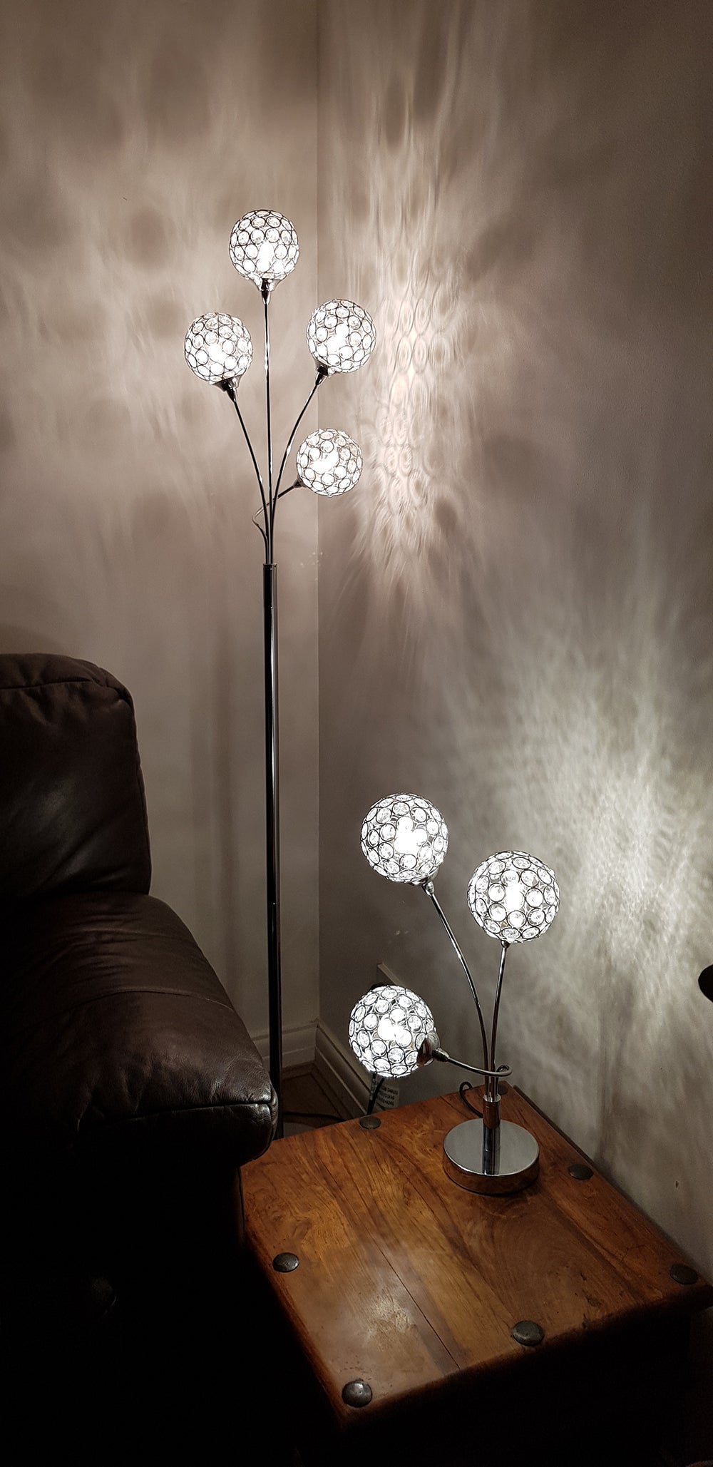 KLiving Perivale 3 Light Crystal Ball Table Lamp, Chrome