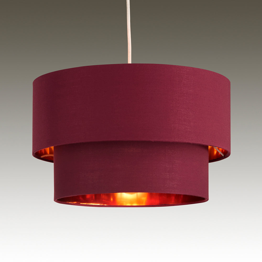 Rona 2 Tier Pendant Fabric Shade with Inner Gold Lining, Red