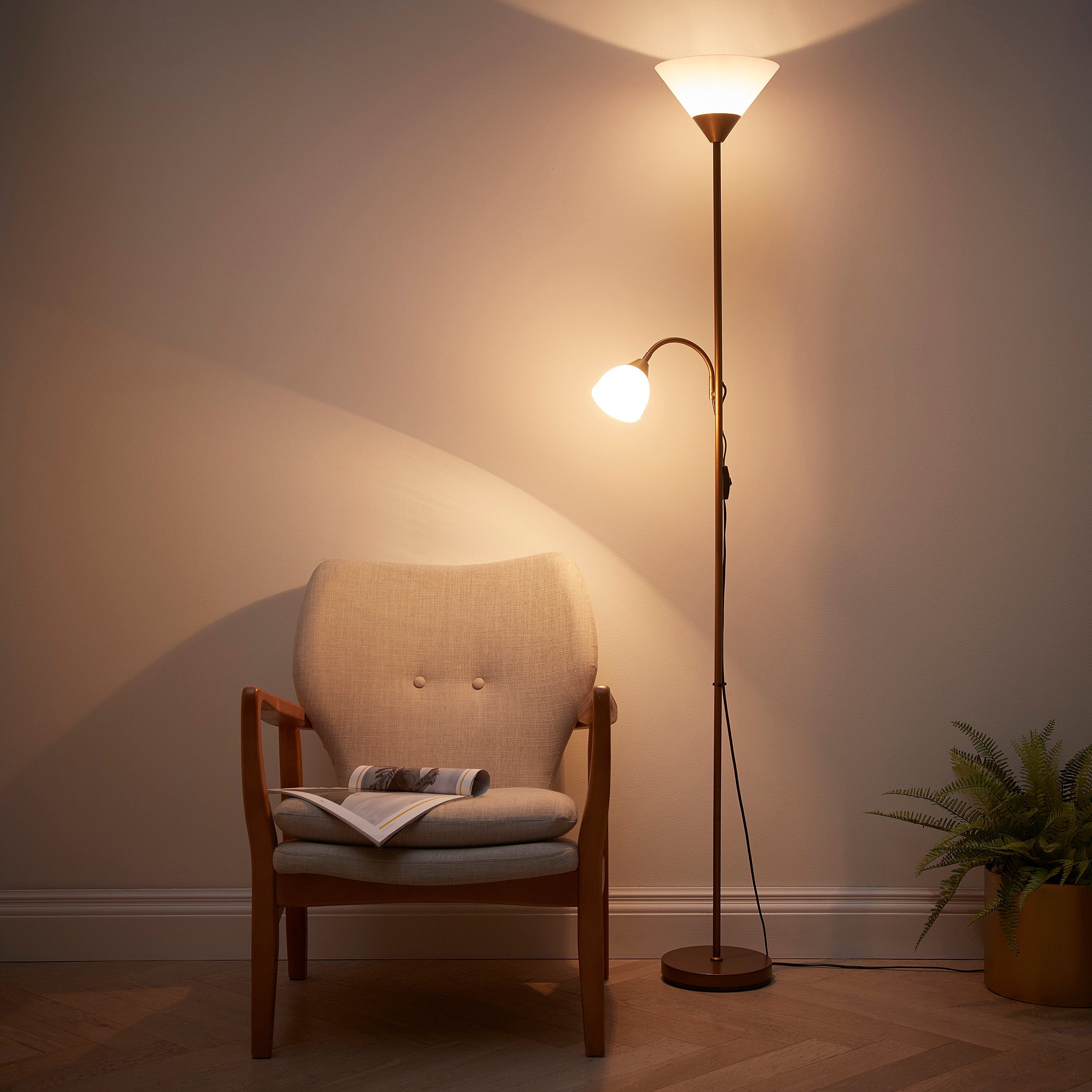 Mother and Child Gold Floor Lamp With Frosted Glass Lights