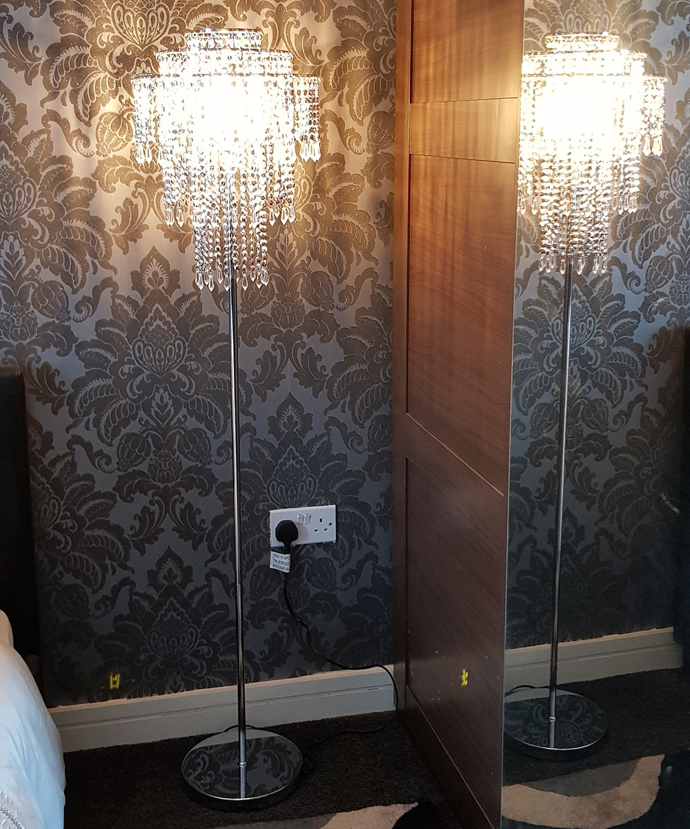 Chrome Beaded Chandelier Floor Lamp