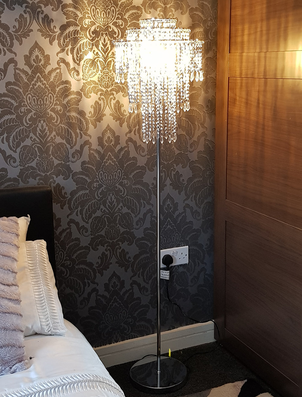 Chrome Beaded Chandelier Floor Lamp
