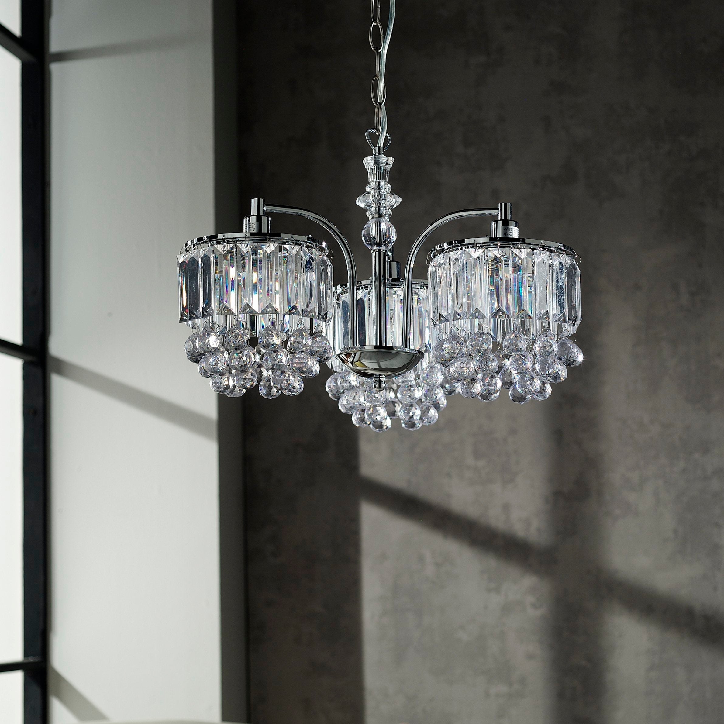 Abraham 3 Light Beaded Chrome Chandelier with Acrylic Crystals
