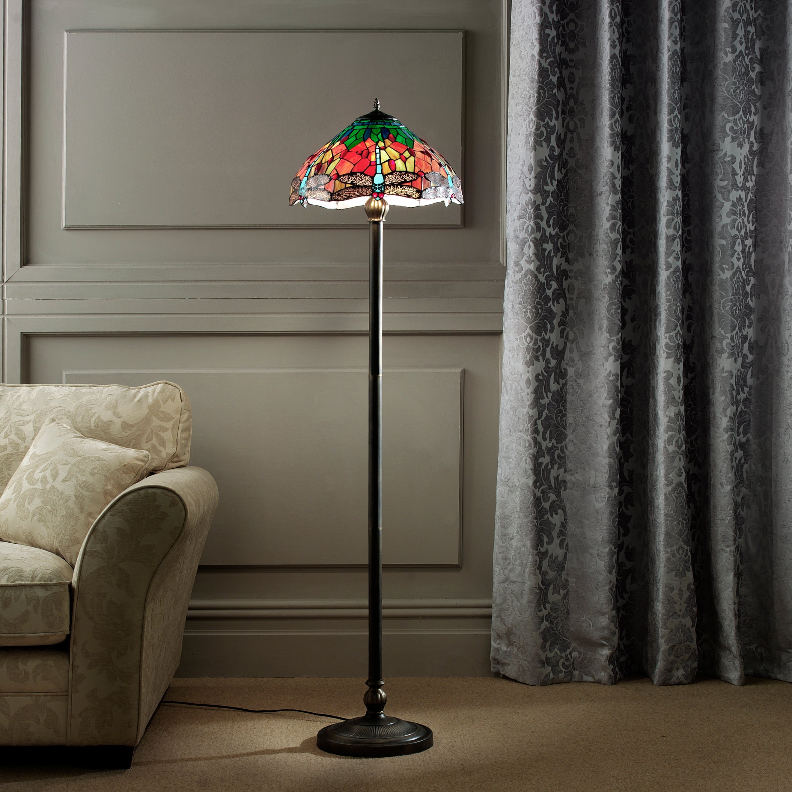 Mitcham Tiffany Style Floor Lamp with Stained Glass Shade