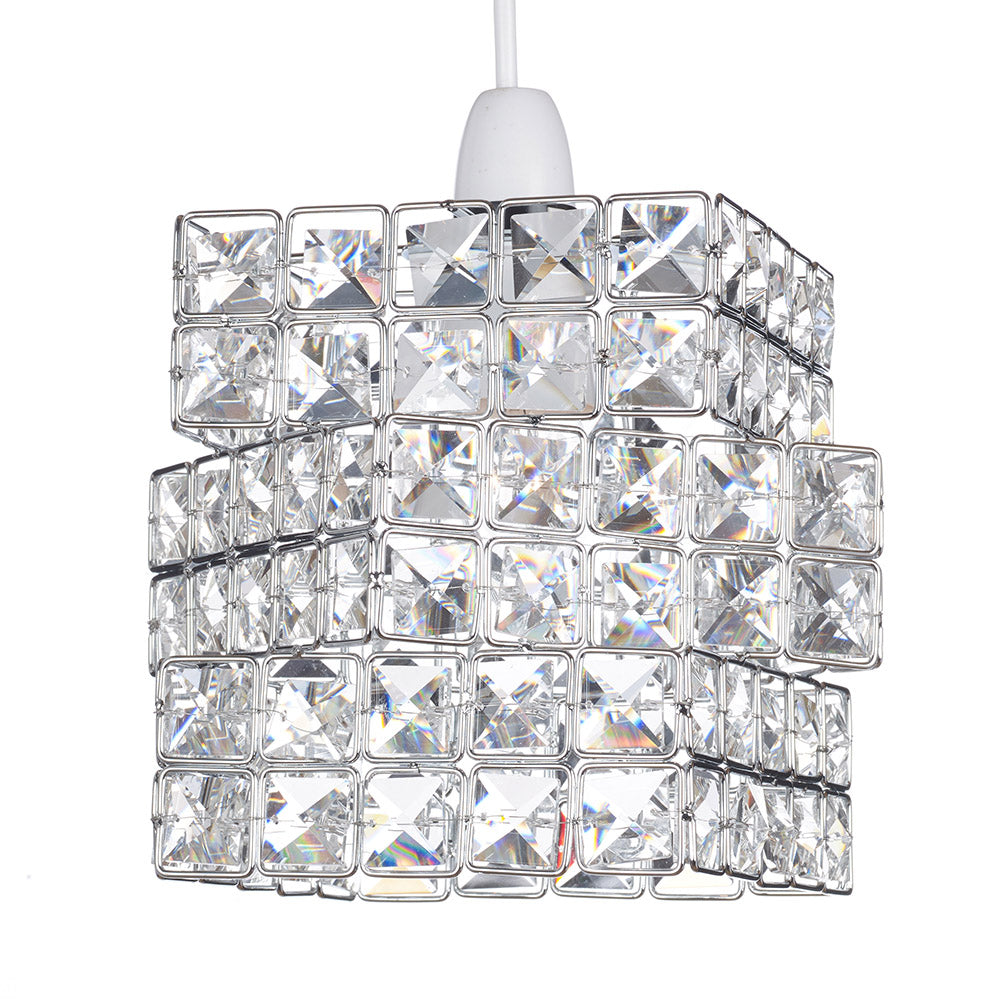 Rubiks Cube Effect Sparkly Beaded Ceiling Pendant Light, Chrome
