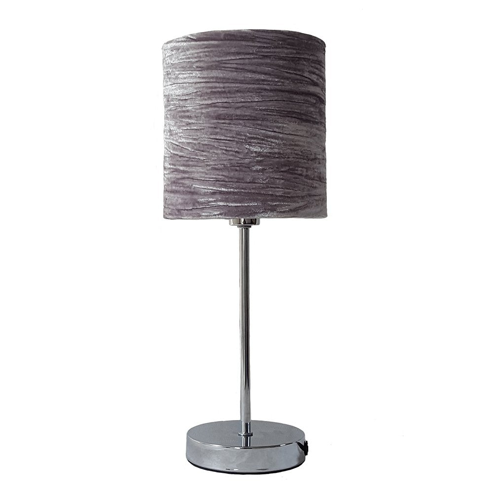 Plush Crushed Velvet Grey Drum Lamp