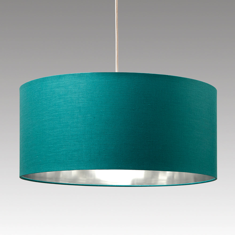 Large Ceiling Drum shades in Black, Grey, Navy or Teal with inner Metallic Linings to Match