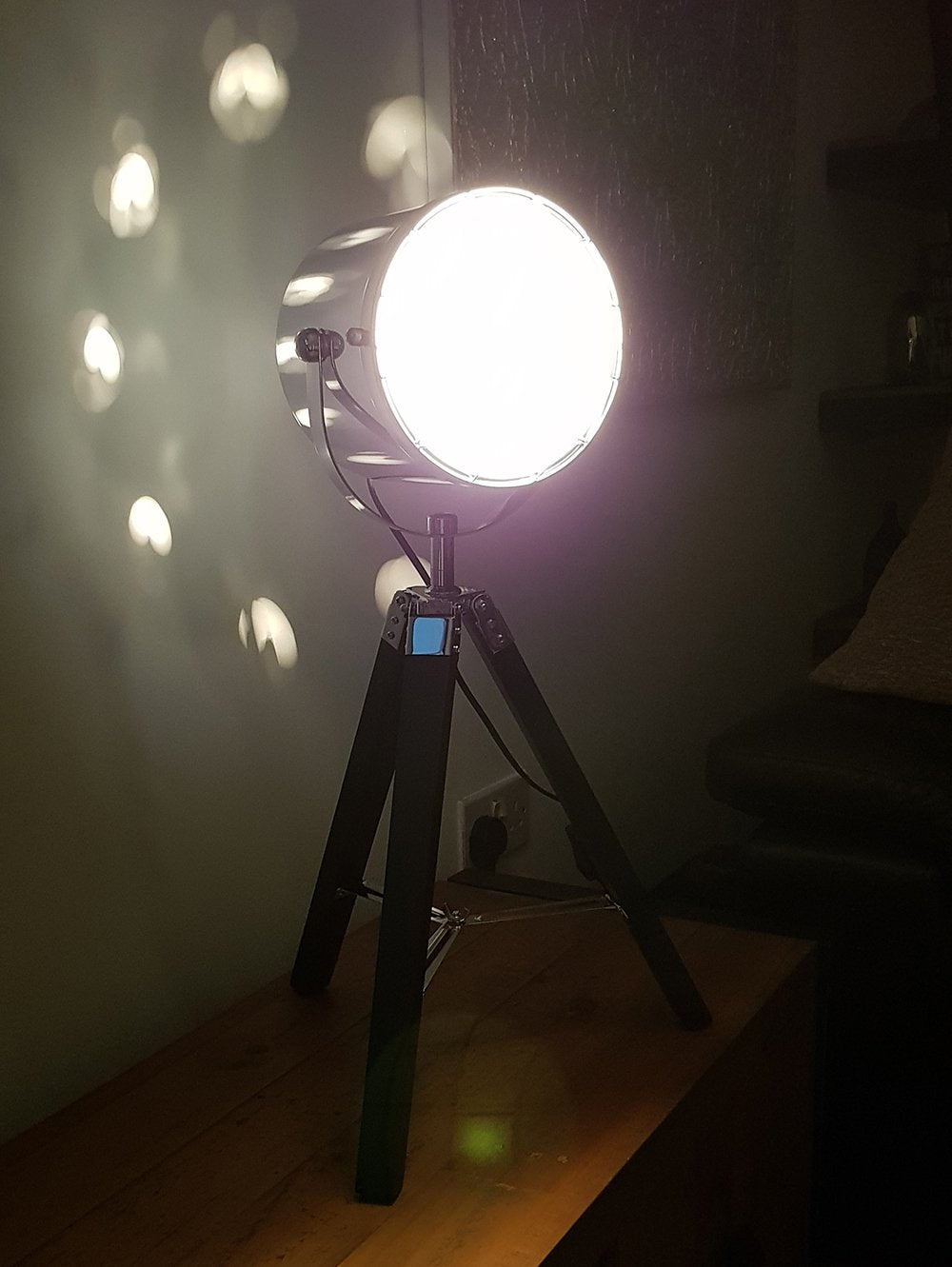 Hector Black and Chrome Tripod Spotlight Table Lamp