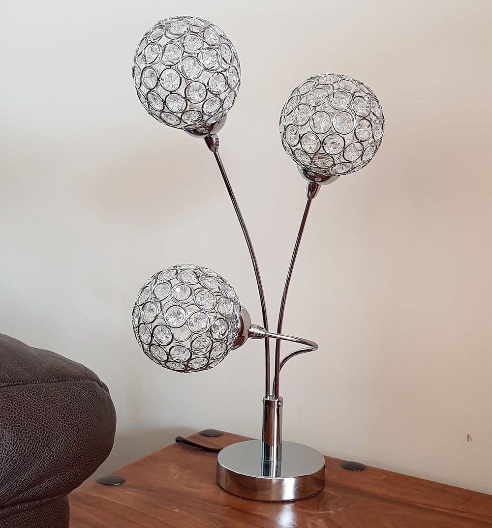 KLiving Perivale 3 Light Crystal Ball Table Lamp, Chrome