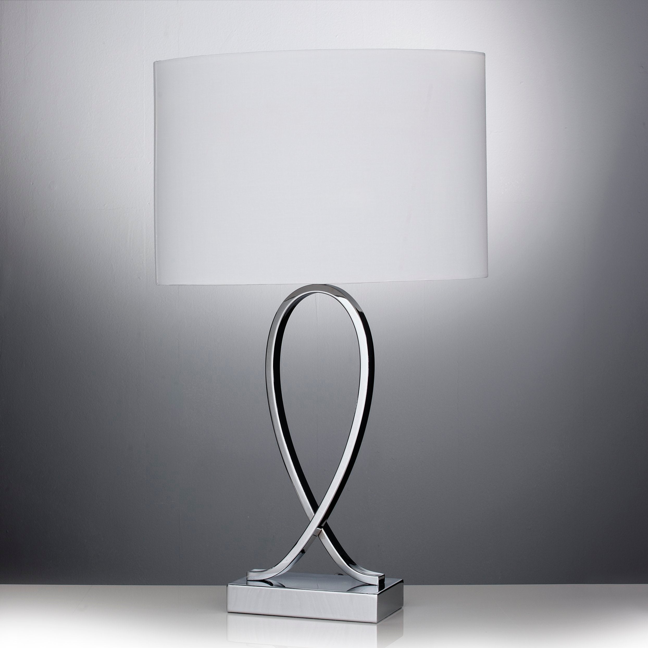Tall Chrome Table Lamp with Ivory Fabric Shade