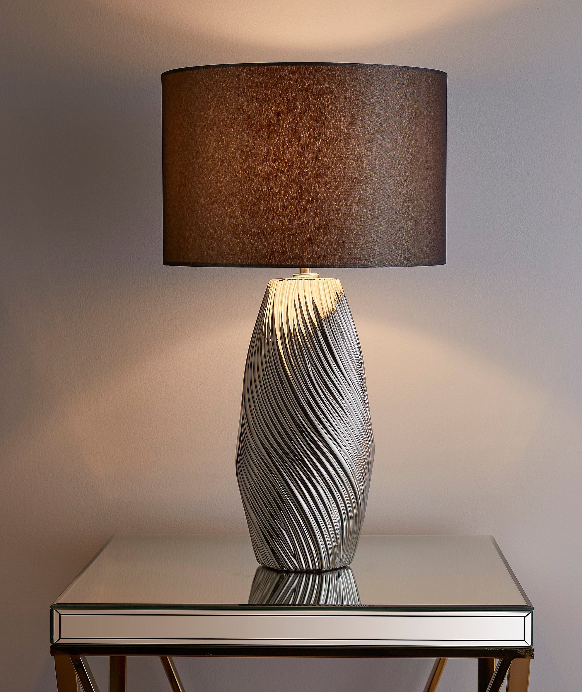 Zimba Silver Ceramic Table Lamp With Grey Cylinder Shade
