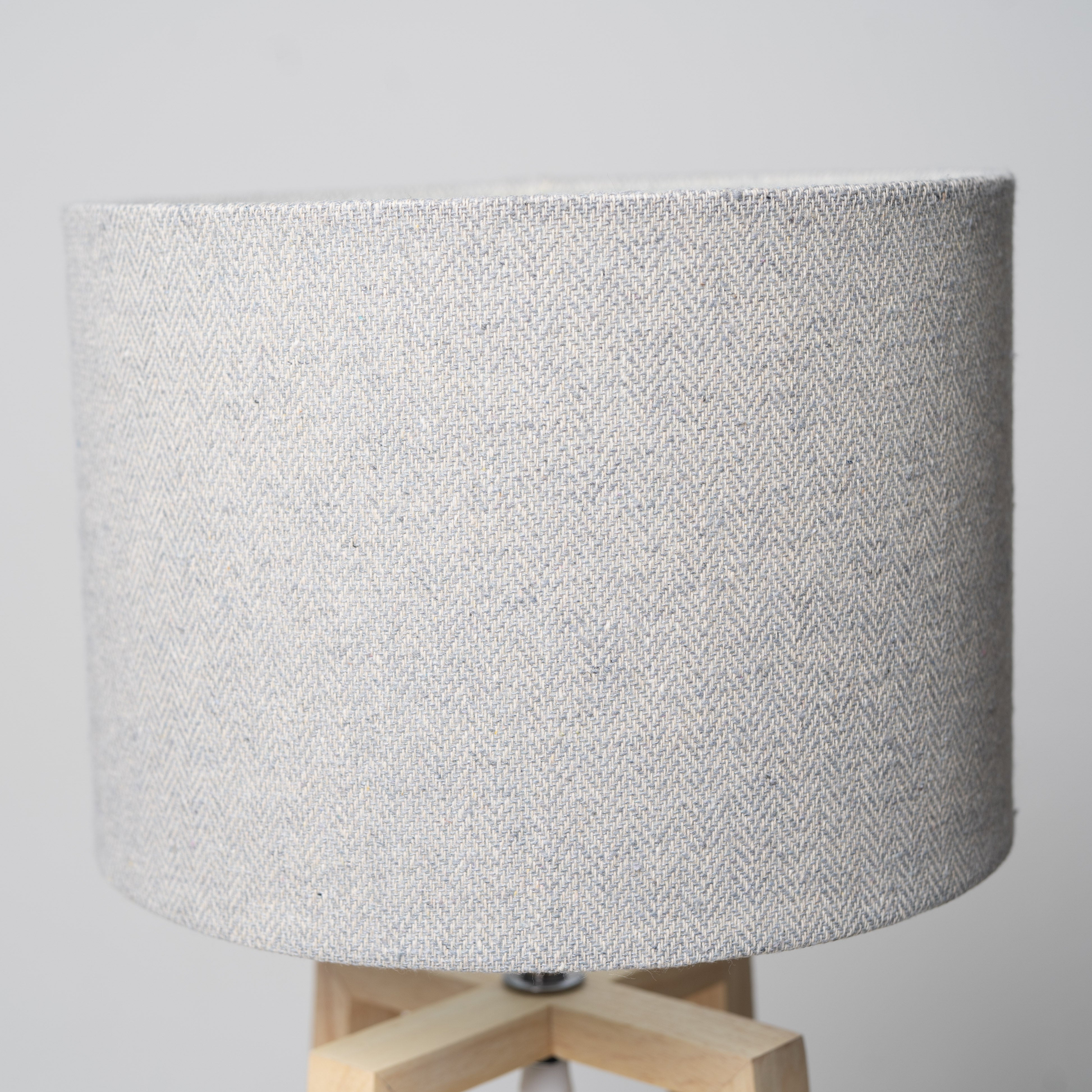 Natural Wooden Stool Table Lamp with Linen Shade
