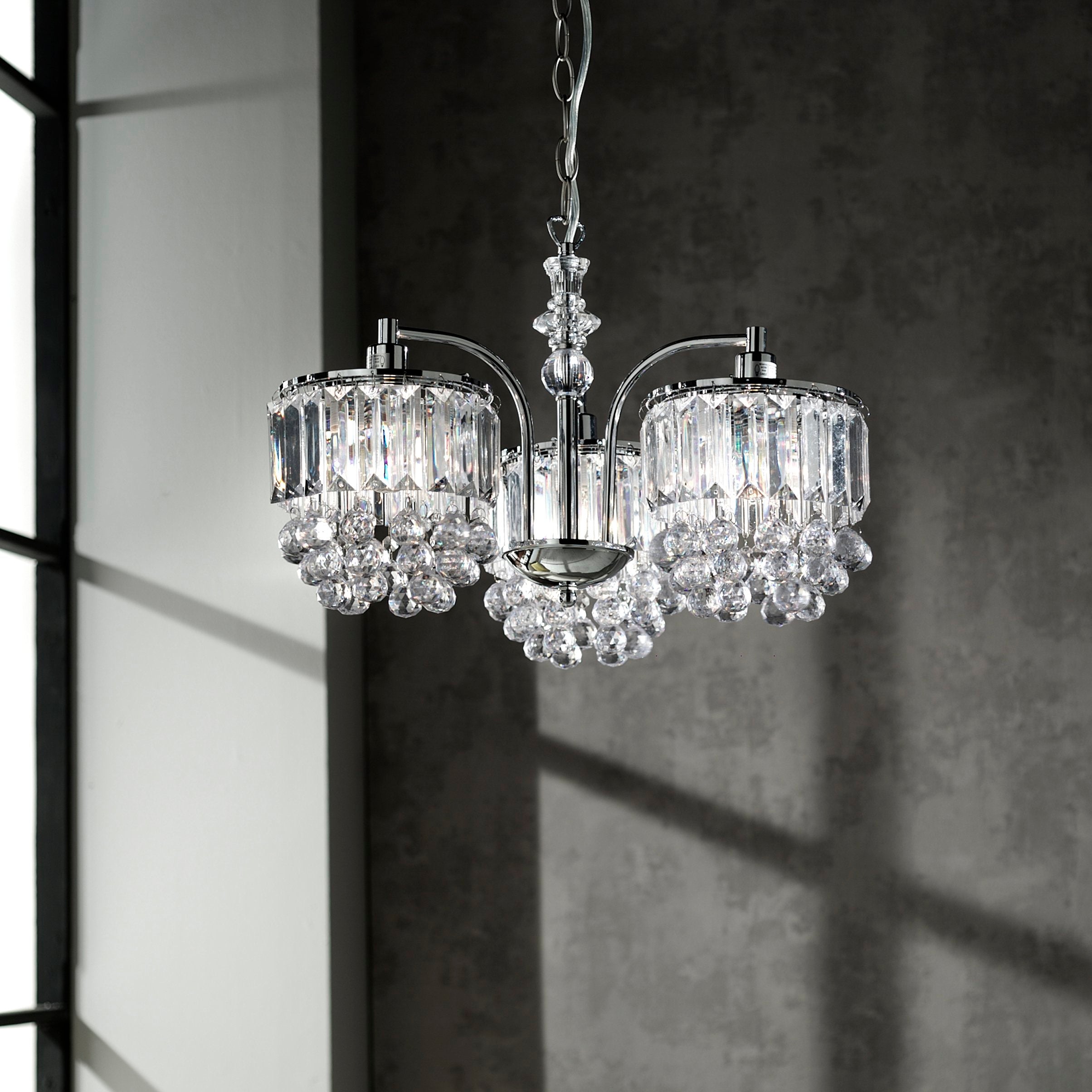 Abraham 3 Light Beaded Chrome Chandelier with Acrylic Crystals