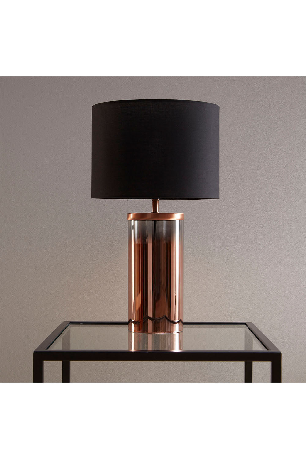 Trenton Glass & Copper Table Lamp with Black Drum Shade
