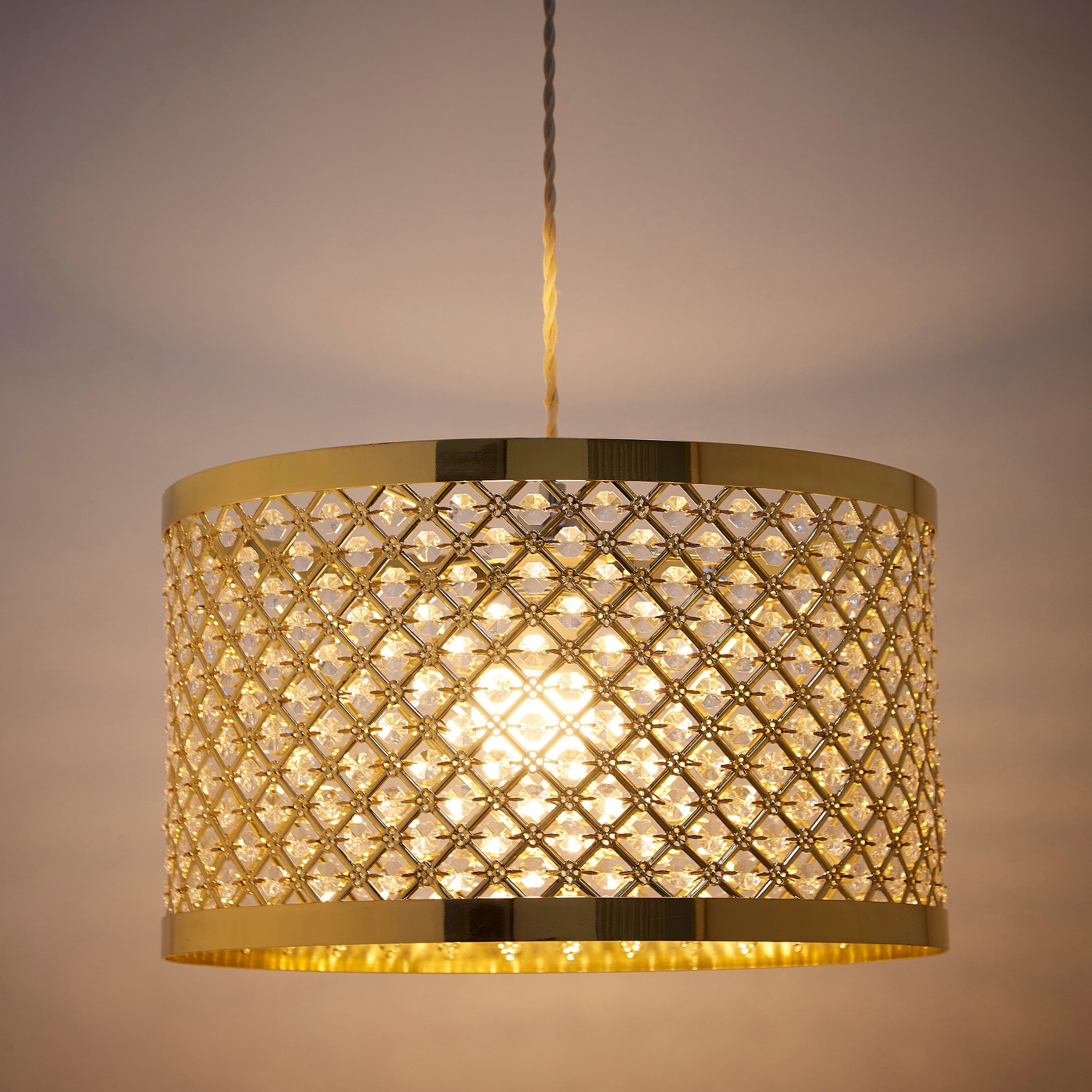 Large Beaded Easy Fit Ceiling Pendant in a Metallic frame 39cm Pendant