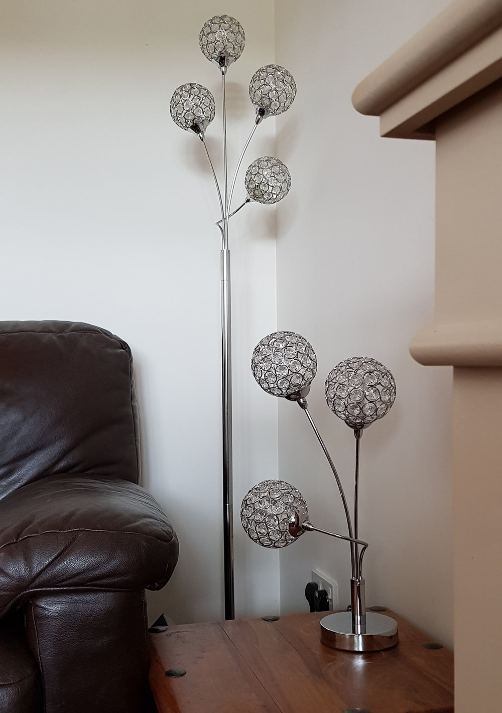 KLiving Perivale 3 Light Crystal Ball Table Lamp, Chrome