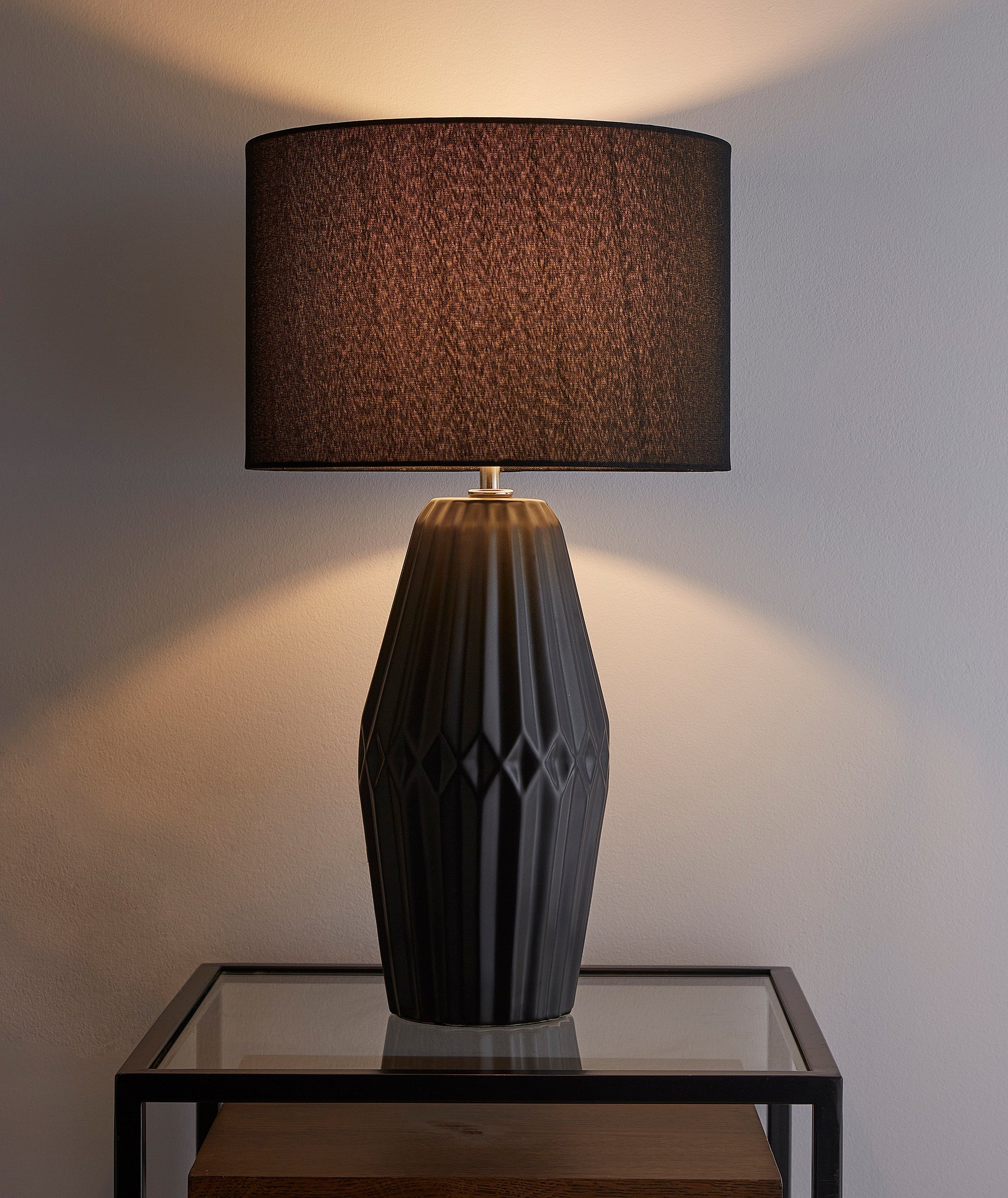 Nyon Black Ceramic Table Lamp With Matching Black Shade