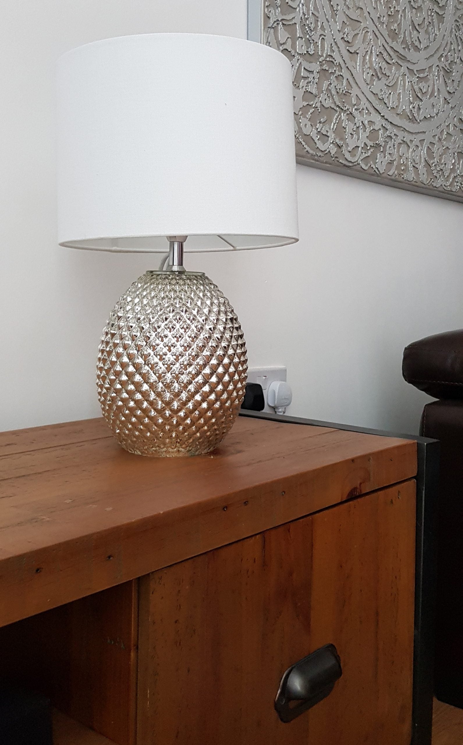 Chantelle Diamond Cut Glass Table Lamp, Silver Finish