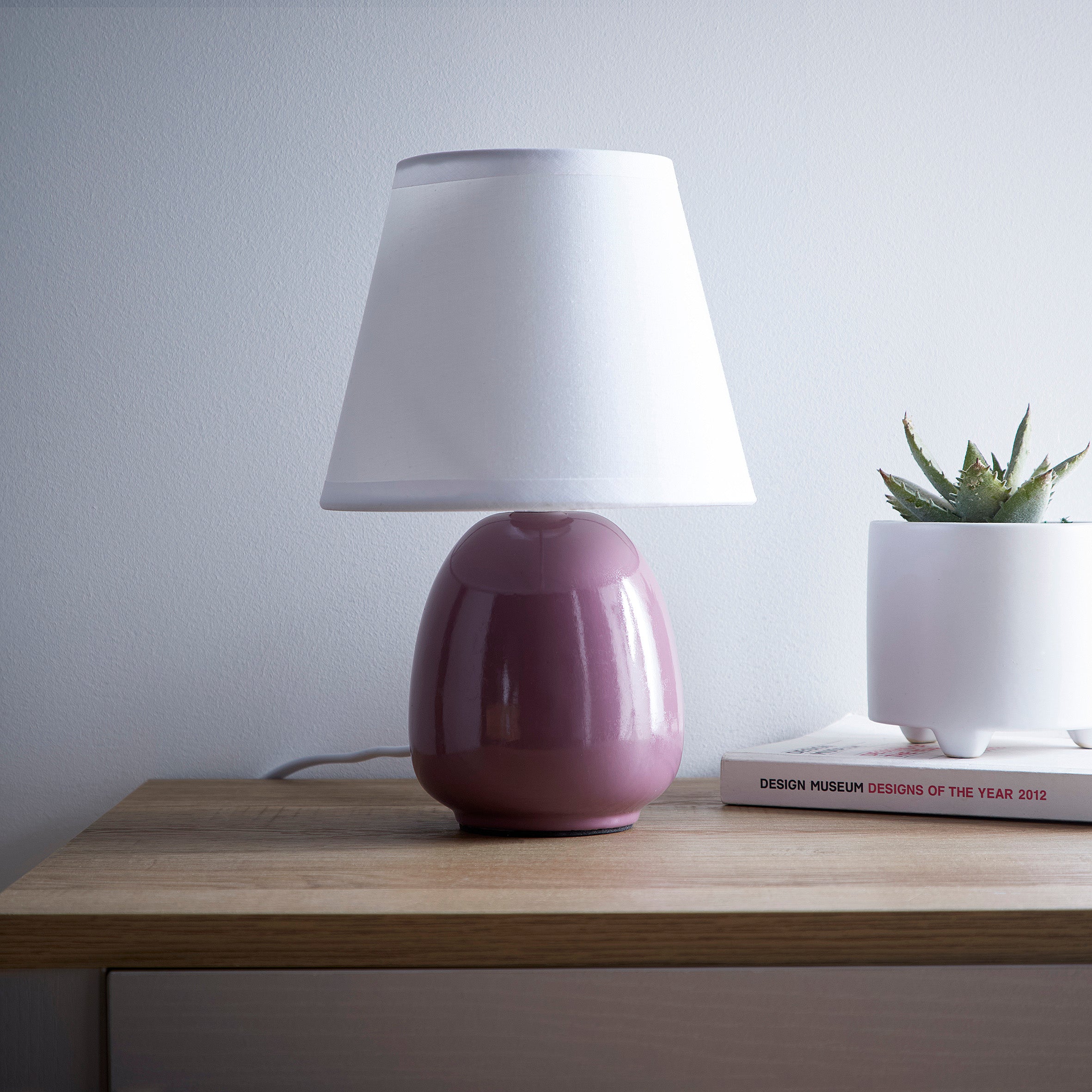 Small Ceramic Bedside or Table lamp with White Lampshade available in 3 Colours