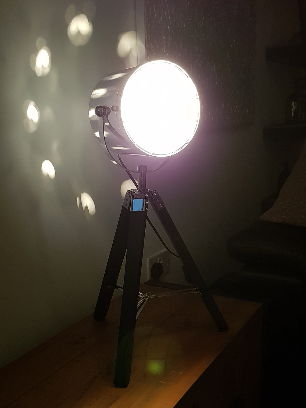 Hector Black and Chrome Tripod Spotlight Table Lamp