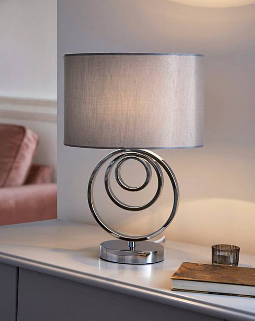 Chrome Circles Table Lamp with Grey Lampshade