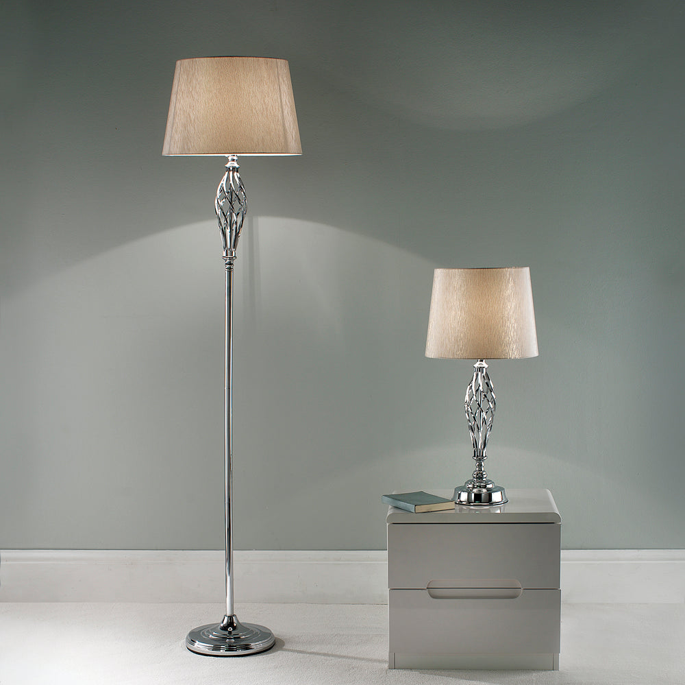Compton Elegant Chrome Floor Lamp with Ivory Lamp Shade