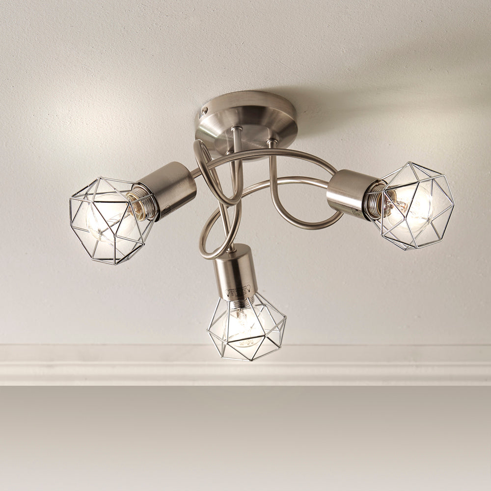 Juno Nickel 3 Light Cage Design Ceiling Light