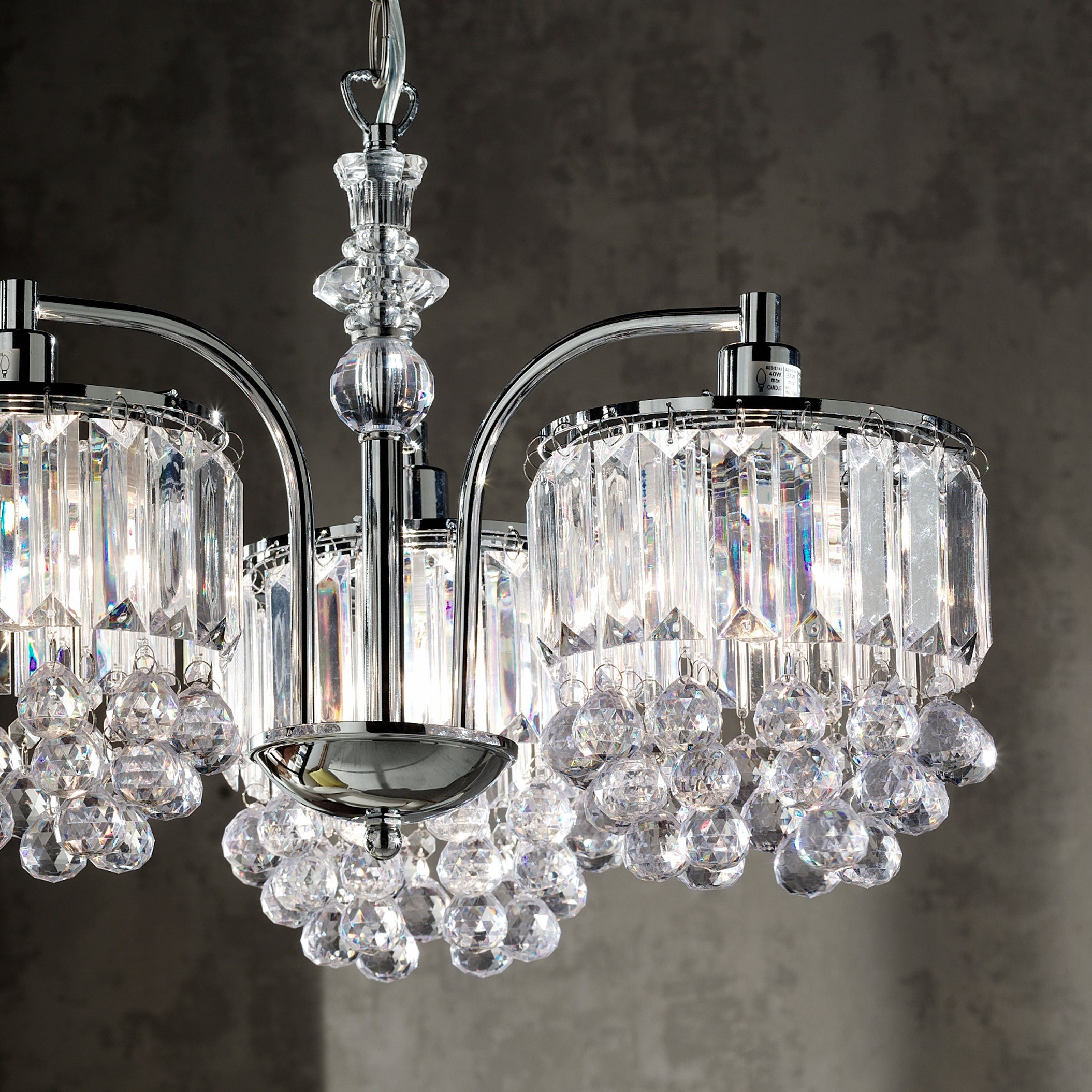 Abraham 3 Light Beaded Chrome Chandelier with Acrylic Crystals