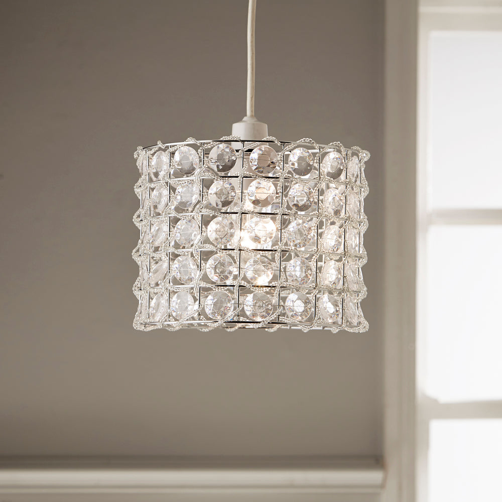 Small Non Electrical Pendant Light Shade with Clear Acrylic Beads