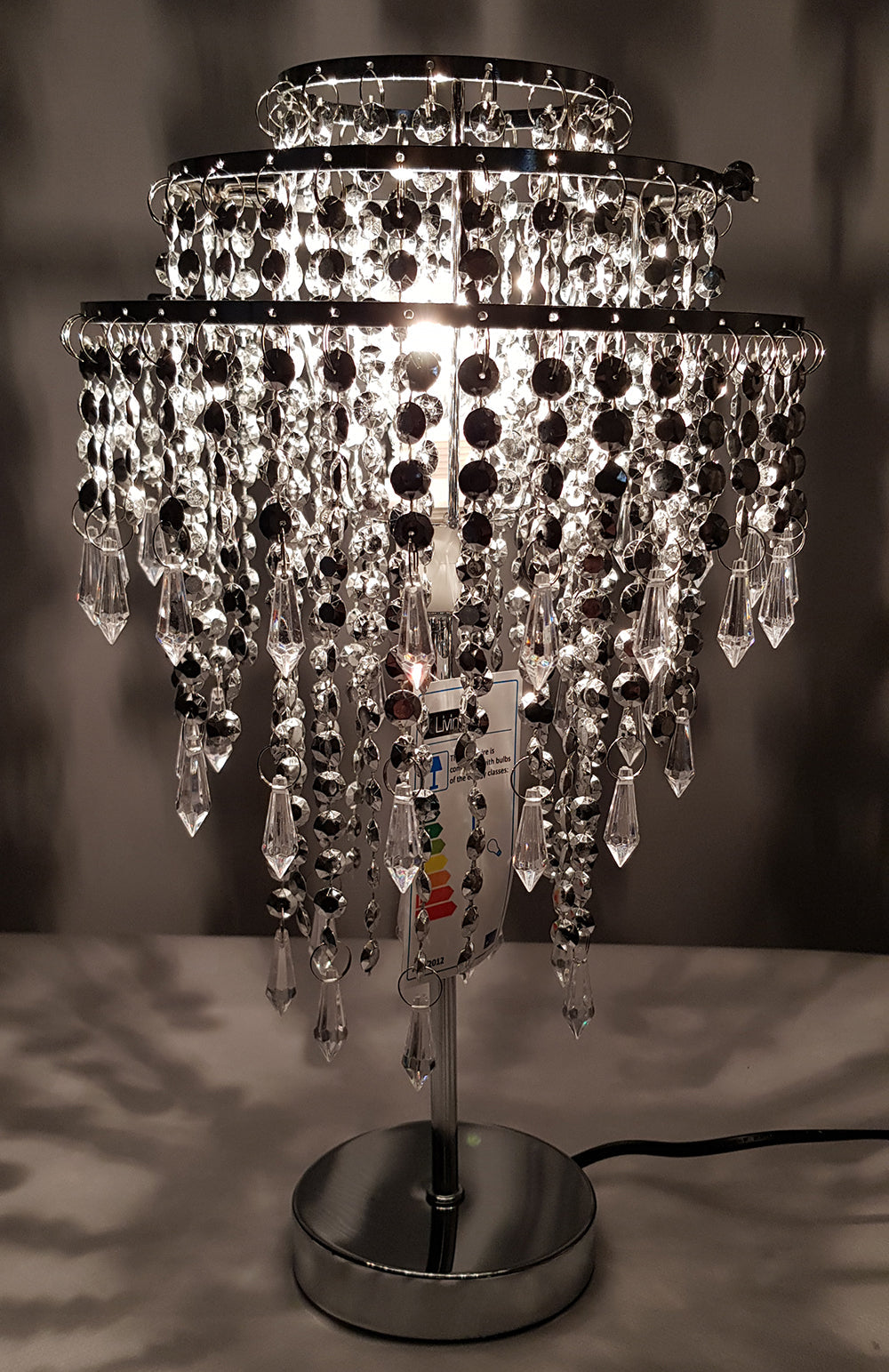 Chrome Beaded Chandelier Table Lamp
