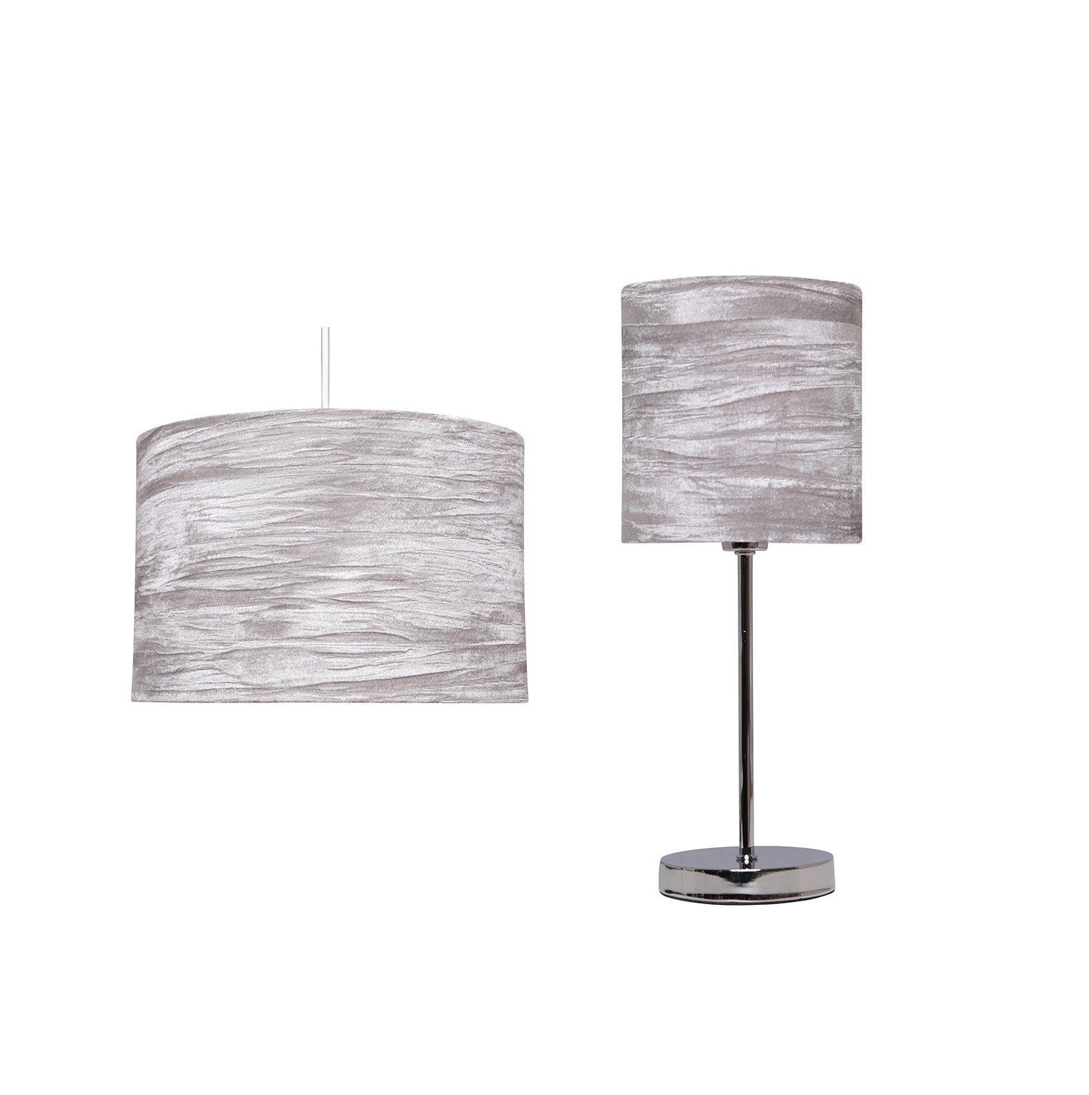 Plush Crushed Velvet Grey Drum Lamp