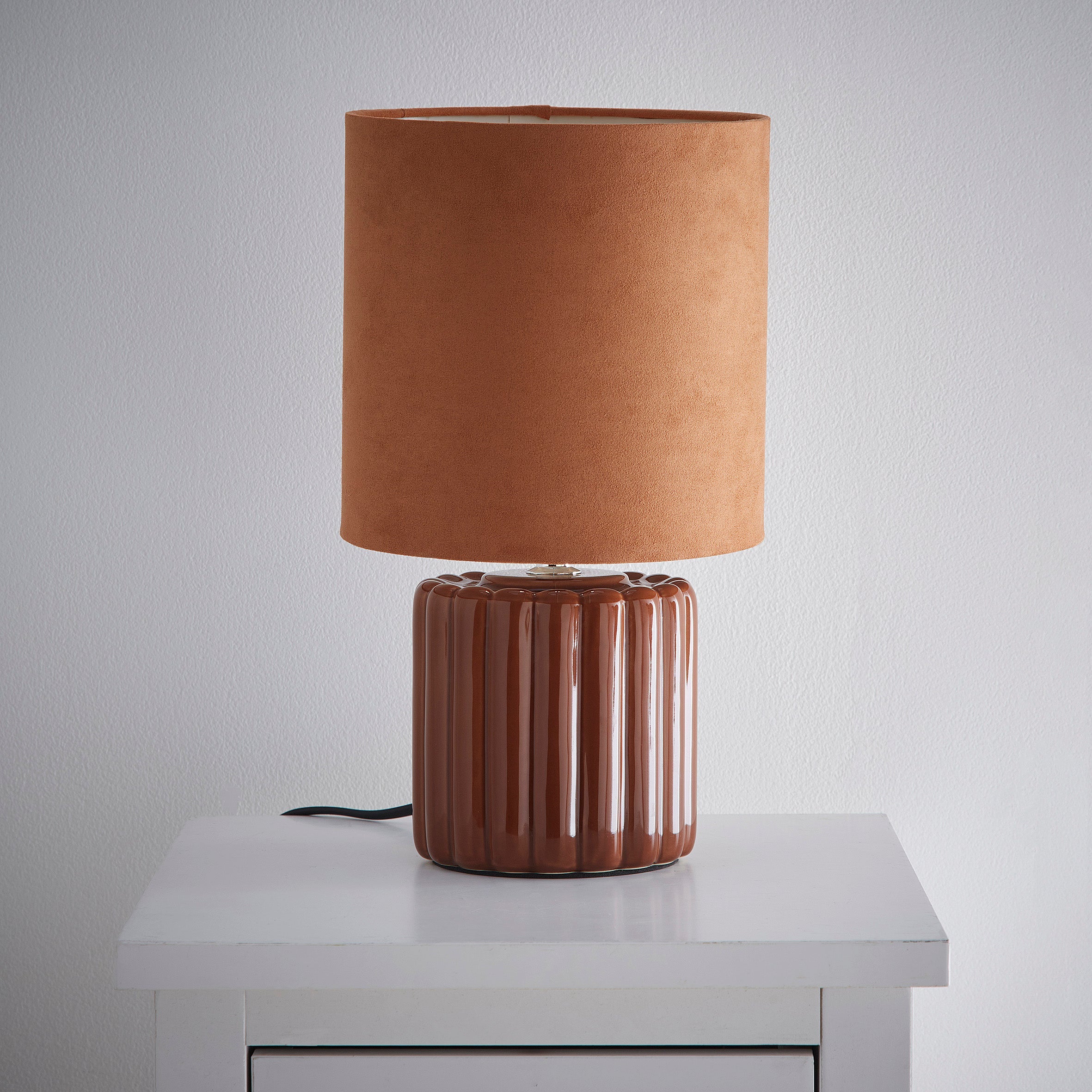 Zoe Ceramic Round Table Lamp With Matching Velvet Shade
