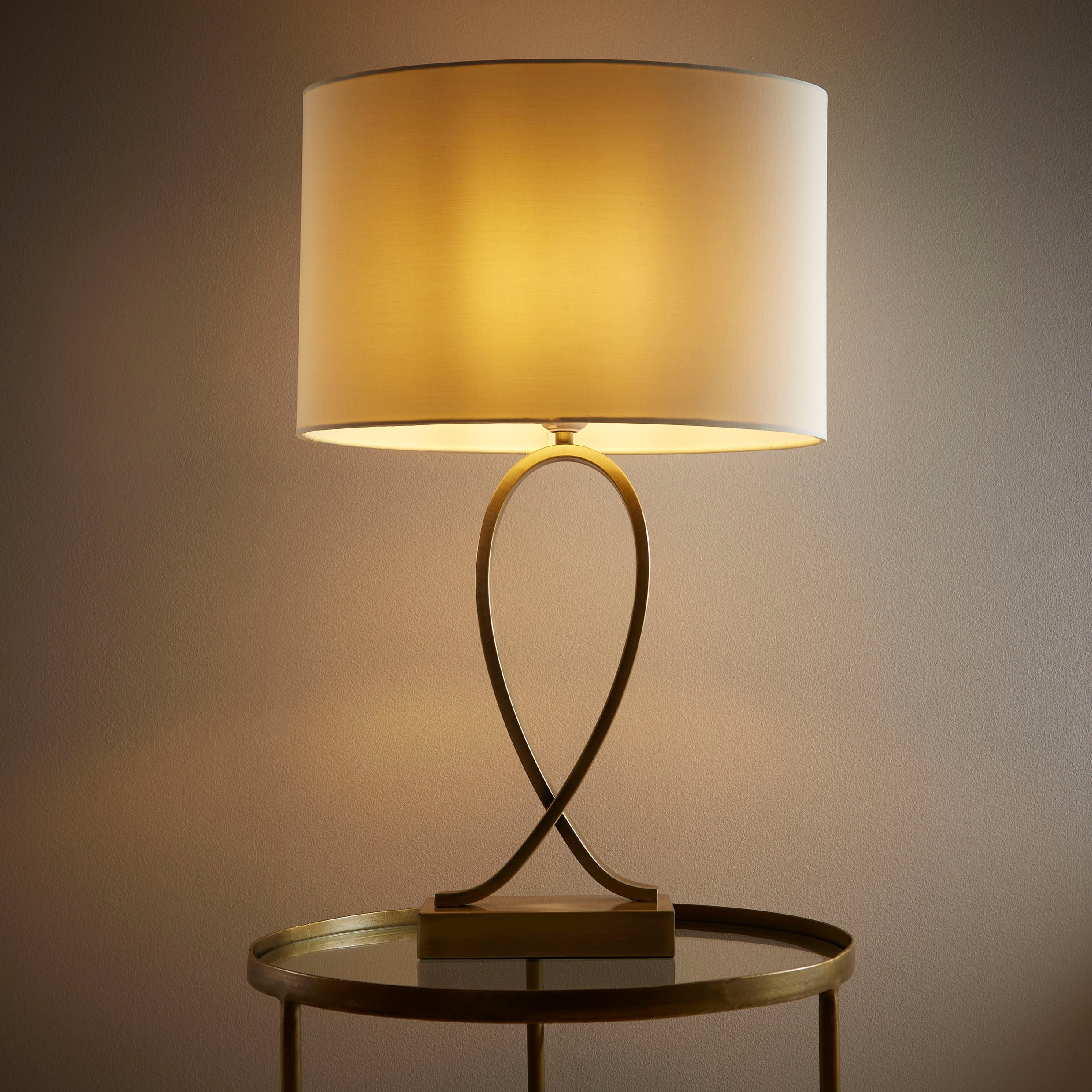 Antique Brass Table Lamp Tall Shape with Ivory Fabric Table Lamp Shade