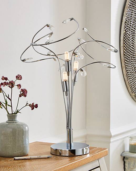 KLiving Bremen Halogen Curly Crystal Table Lamp, Chrome