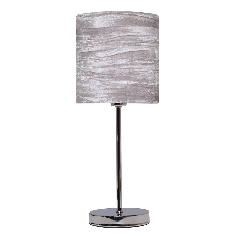 Plush Crushed Velvet Grey Drum Lamp