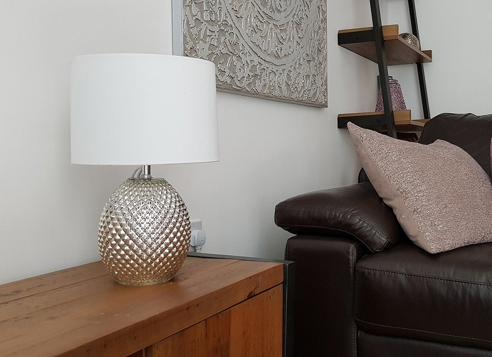 Chantelle Diamond Cut Glass Table Lamp, Silver Finish