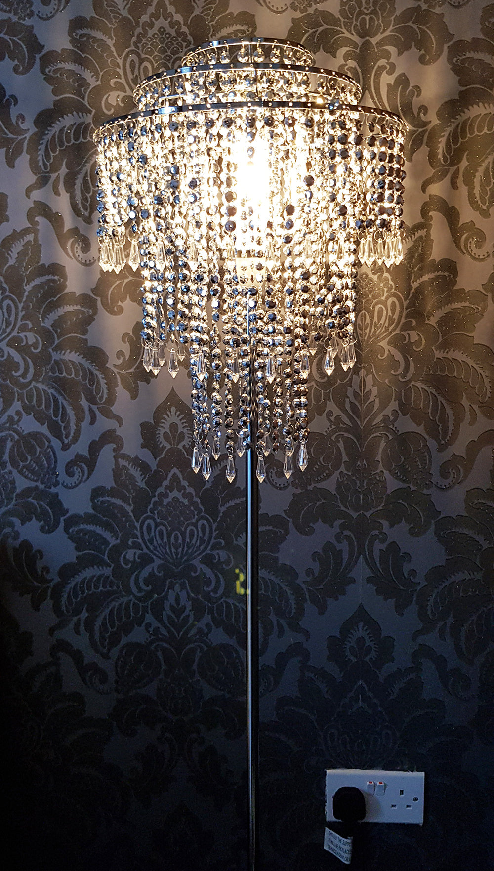 Chrome Beaded Chandelier Floor Lamp