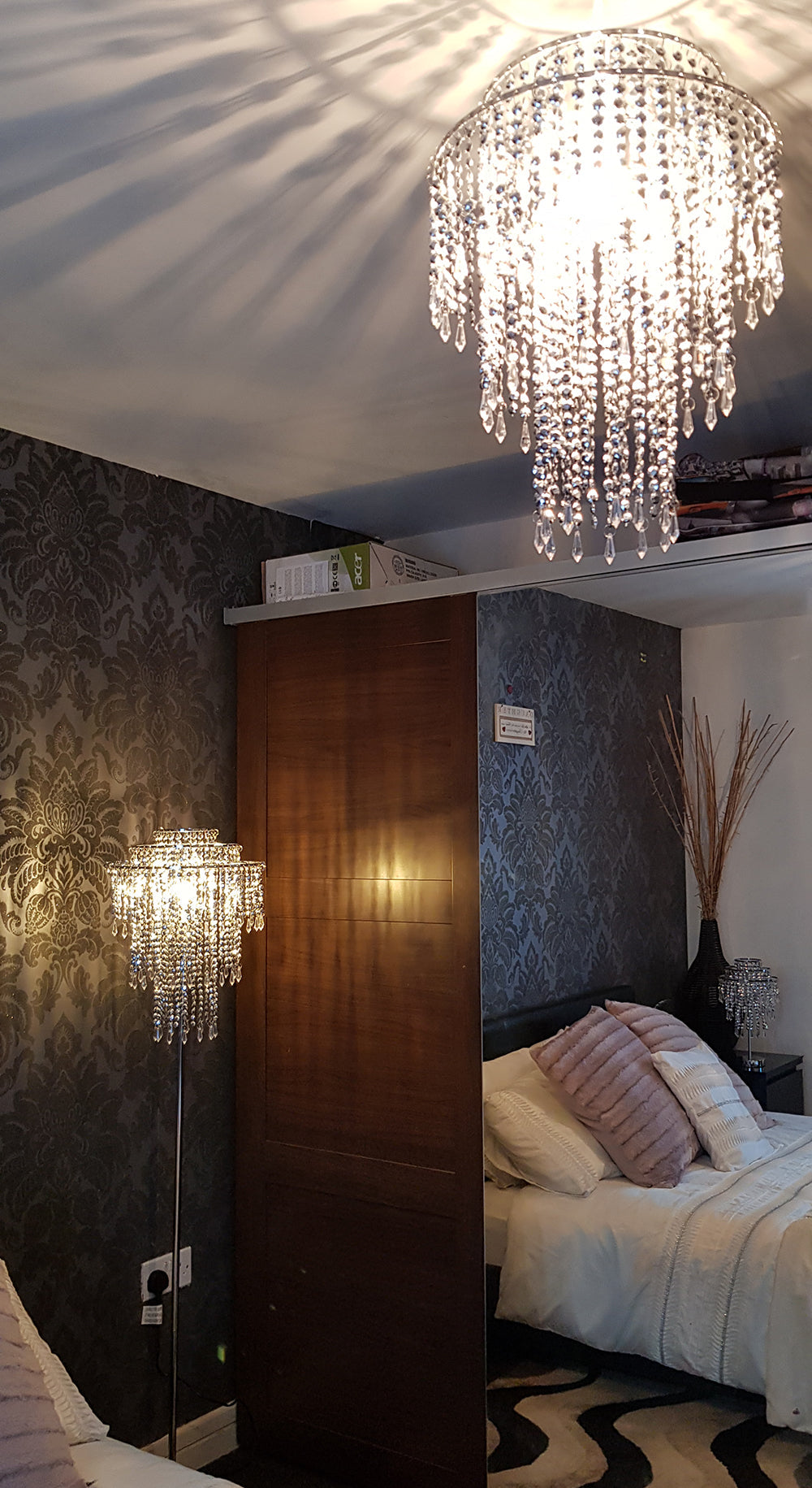 Chrome Beaded Chandelier Table Lamp