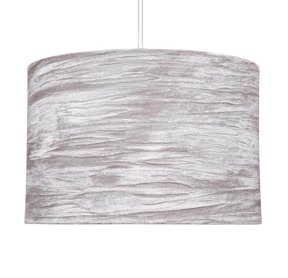 Plush Crushed Velvet Grey Drum Lamp