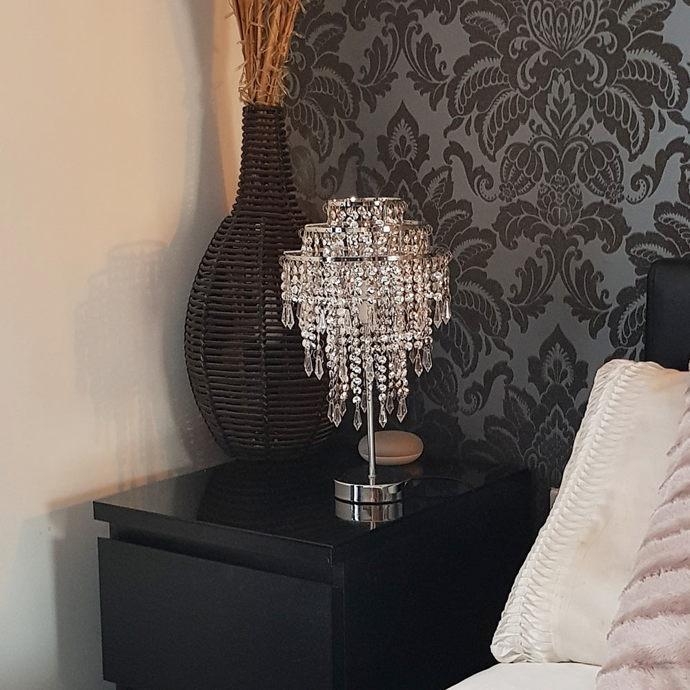 Chrome Beaded Chandelier Table Lamp
