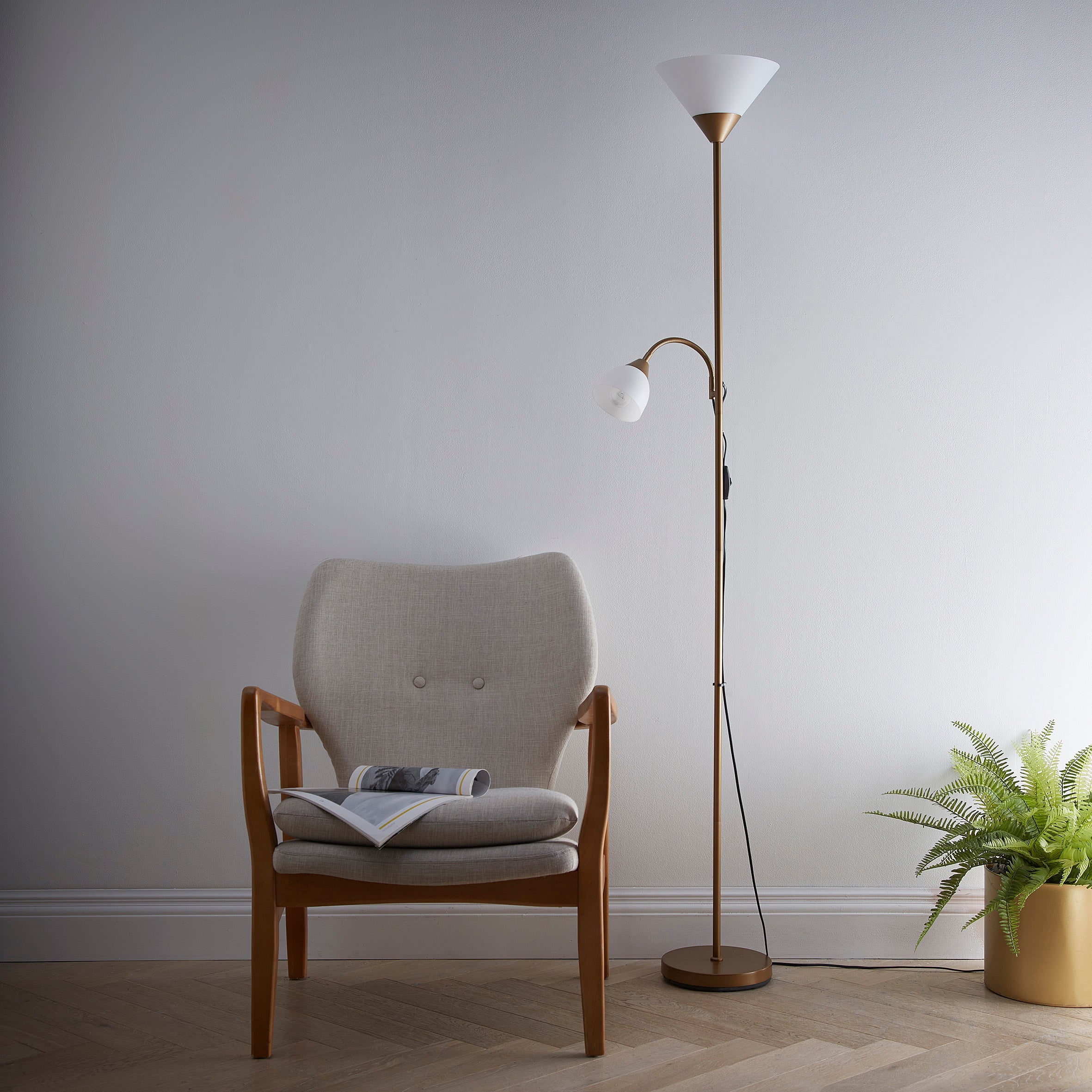 Mother and Child Gold Floor Lamp With Frosted Glass Lights