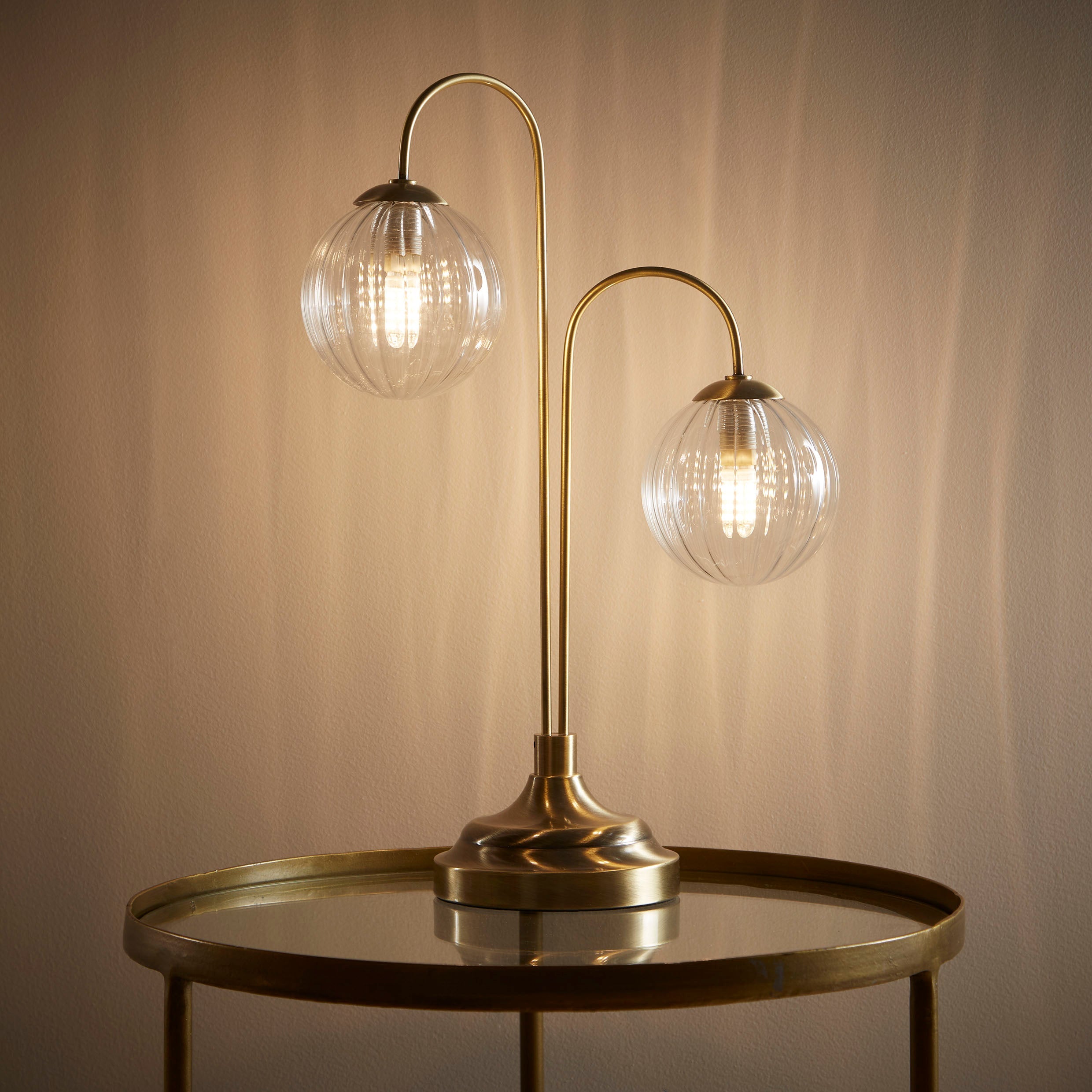 Antique Brass or Chrome Table or Floor lamps with Glass Globe Shades in a hanging branch style