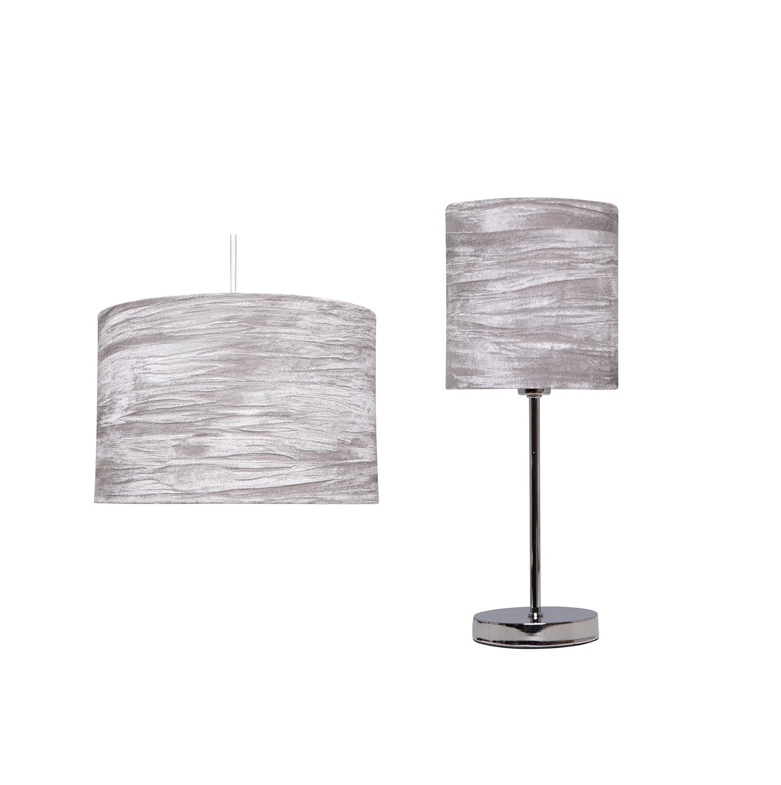Plush Crushed Velvet Grey Drum Lamp